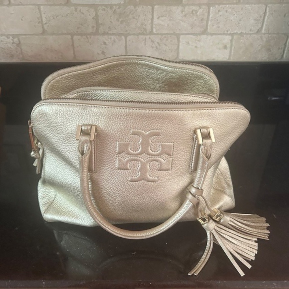 Beautiful Gold Tory Burch Pebbled Leather Satchel